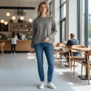 Knox Rose Gray Distressed Tie Sweatshirt Pullover Long Sleeve‎ Casual Womens XS